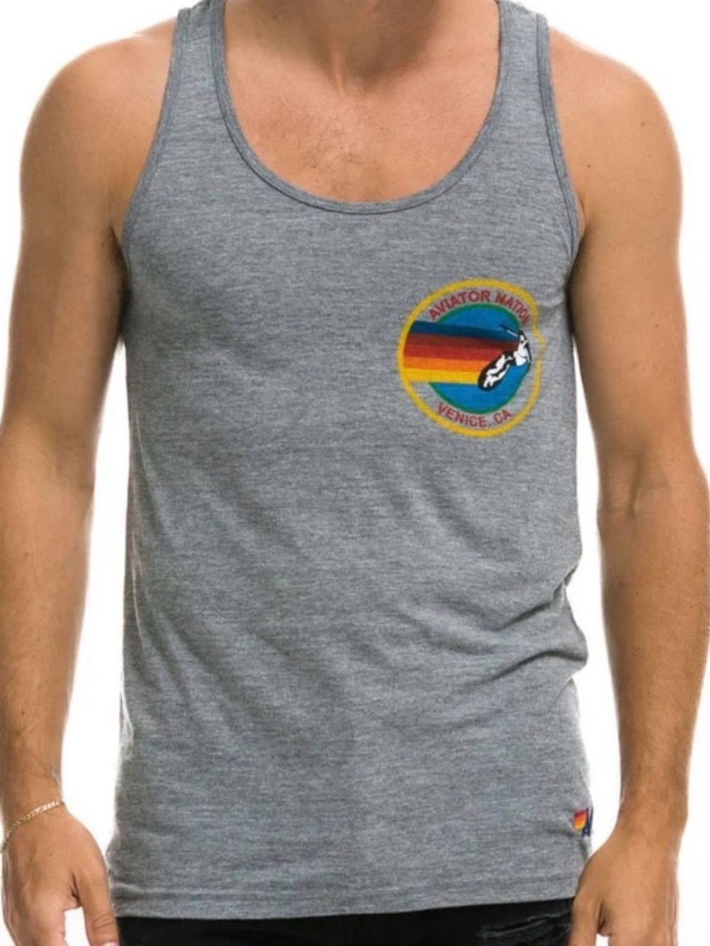 Aviator Nation Heather Gray Tank with Austin, TX patch